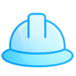 Blue construction hard hat icon representing contractor and construction industry services.