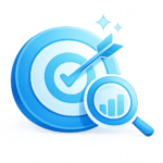 Blue target and magnifying glass icon representing competitive analysis and local SEO opportunity identification.
